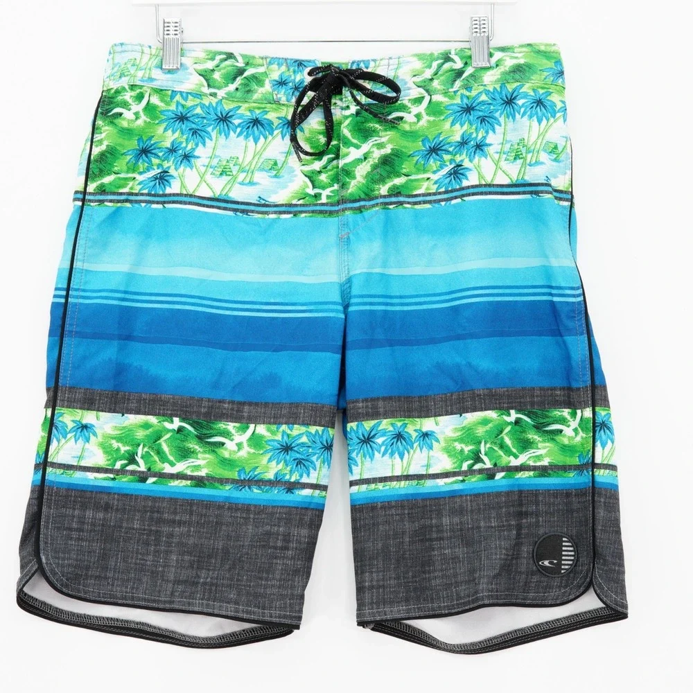 O'neil Blue Green Men's Tropical Swim Trunks 33 / 10 Tagged 32 Drawstring